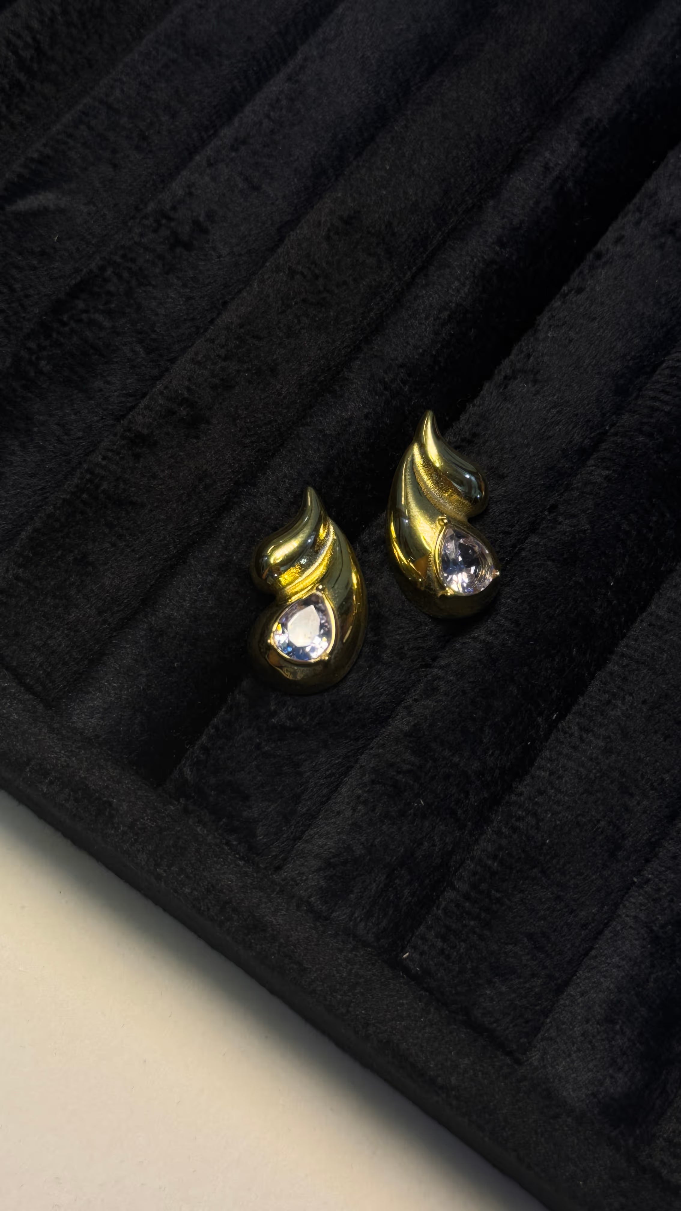 Gold Swirl Crystal Stud Earrings - View 2 - Shop Aizel