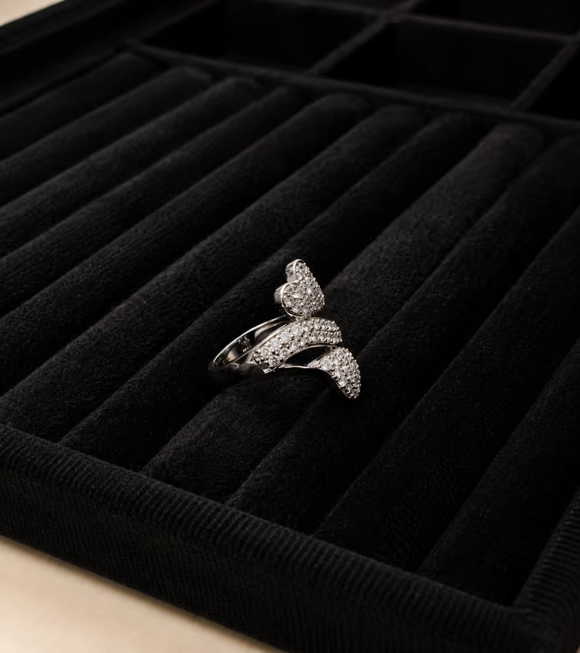 Silver Heart Pavé Cocktail Ring - View 3 - Shop Aizel