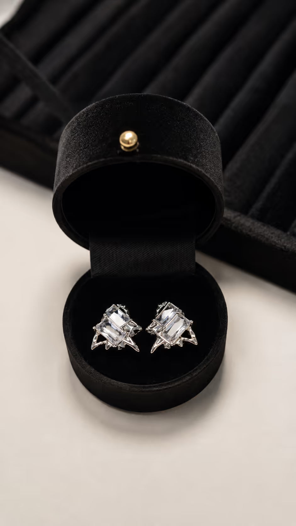 Blue Crystal Textured Gold Stud Earrings - View 2 - Shop Aizel