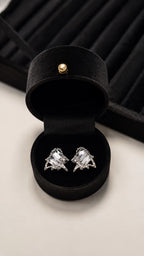 Blue Crystal Textured Gold Stud Earrings - View 2 - Shop Aizel
