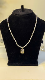 Pearl Beaded Necklace with Gold Floral Pendant - Original 1 - Shop Aizel