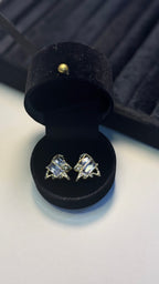 Blue Crystal Textured Gold Stud Earrings - View 6 - Shop Aizel