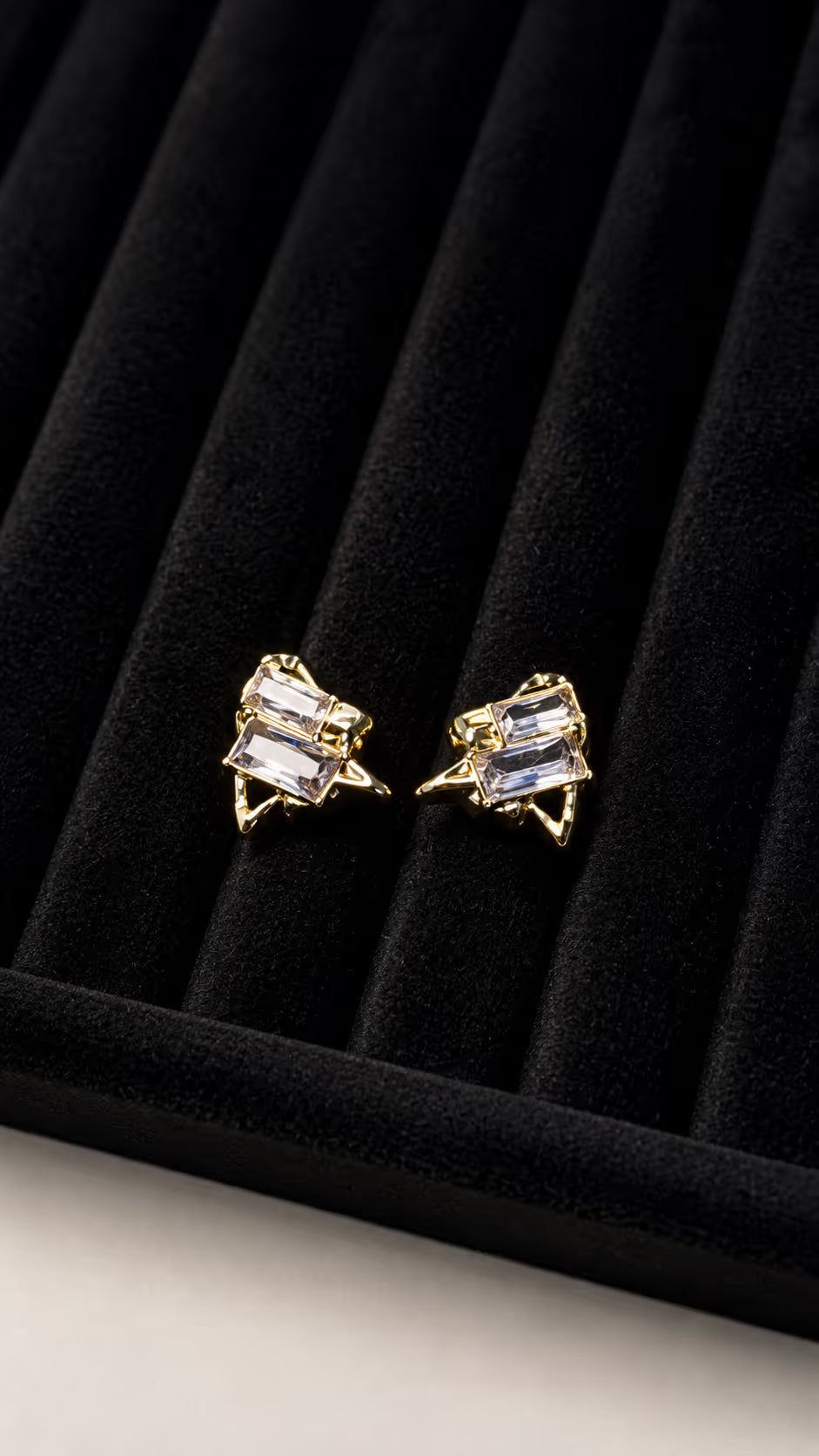 Blue Crystal Textured Gold Stud Earrings - View 3 - Shop Aizel
