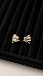 Blue Crystal Textured Gold Stud Earrings - View 3 - Shop Aizel