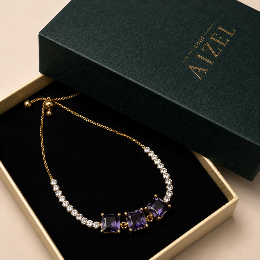 Deep Amethyst & Clear Crystal Gold-Tone Bracelet - View 3 - Shop Aizel
