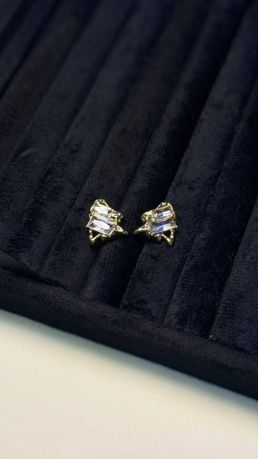 Blue Crystal Textured Gold Stud Earrings - View 7 - Shop Aizel
