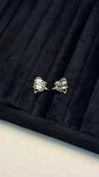 Blue Crystal Textured Gold Stud Earrings - View 7 - Shop Aizel