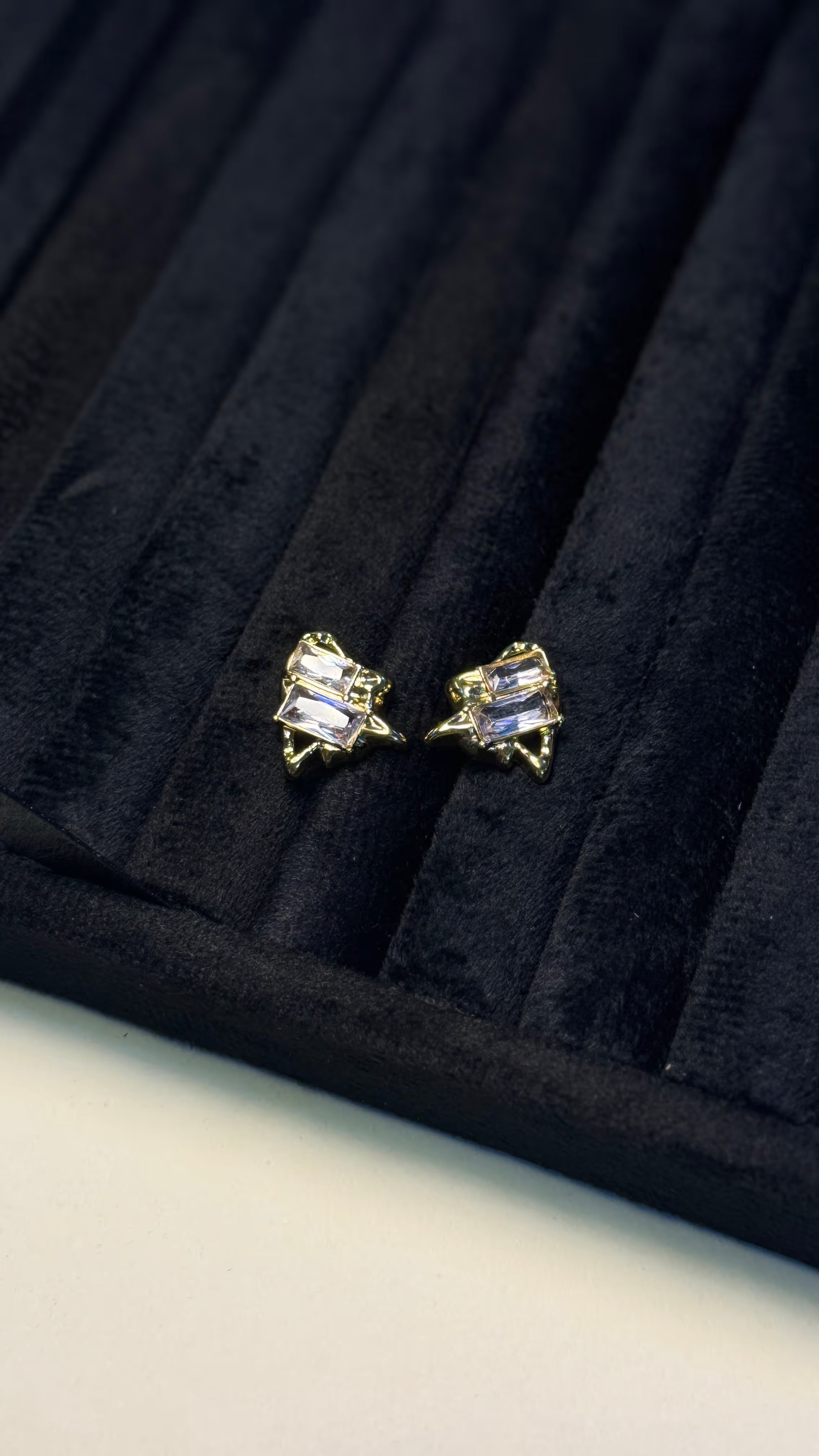 Blue Crystal Textured Gold Stud Earrings - View 7 - Shop Aizel