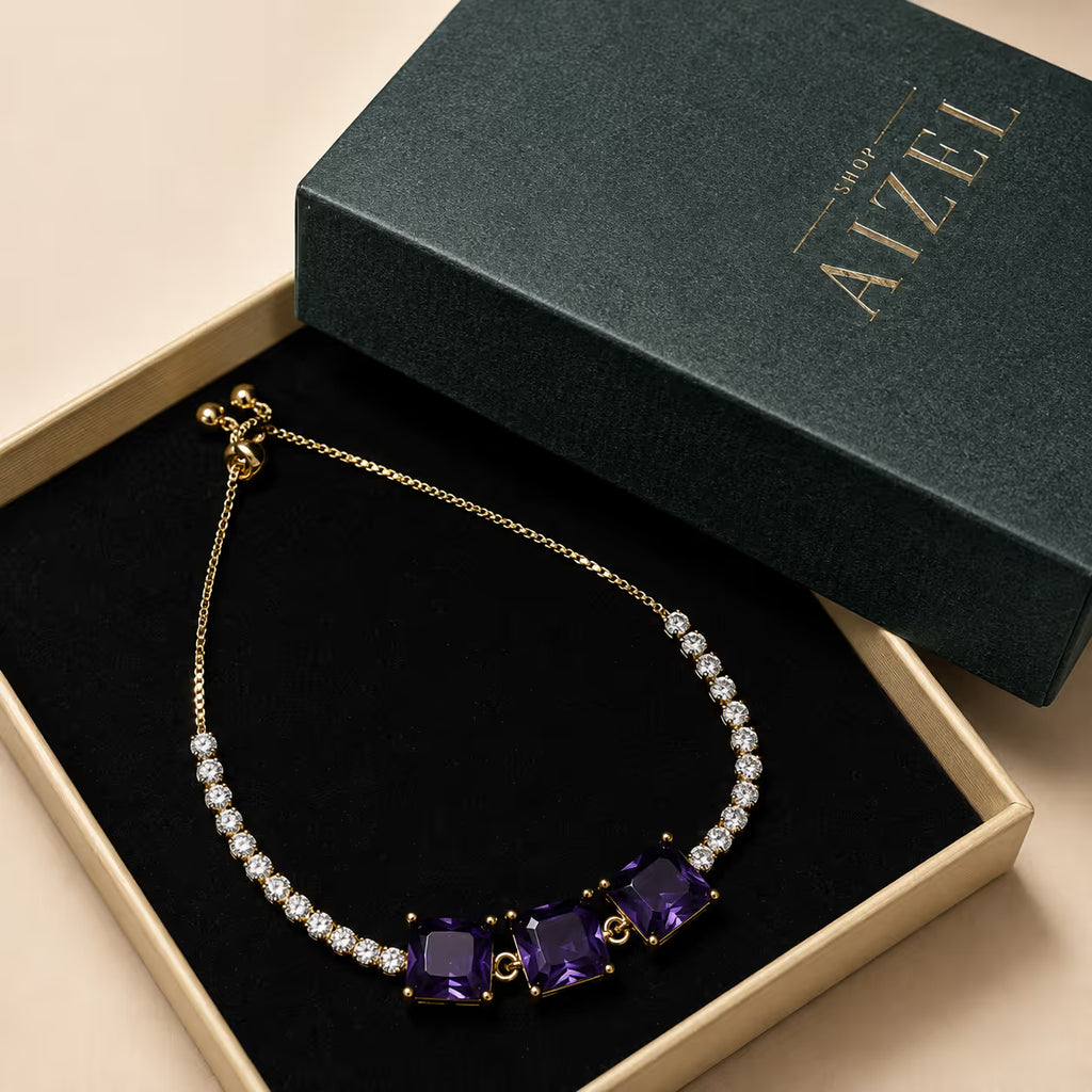 Deep Amethyst & Clear Crystal Gold-Tone Bracelet - View 5 - Shop Aizel