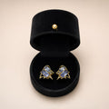Blue Crystal Textured Gold Stud Earrings - View 1 - Shop Aizel