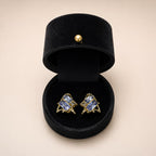 Blue Crystal Textured Gold Stud Earrings - View 1 - Shop Aizel