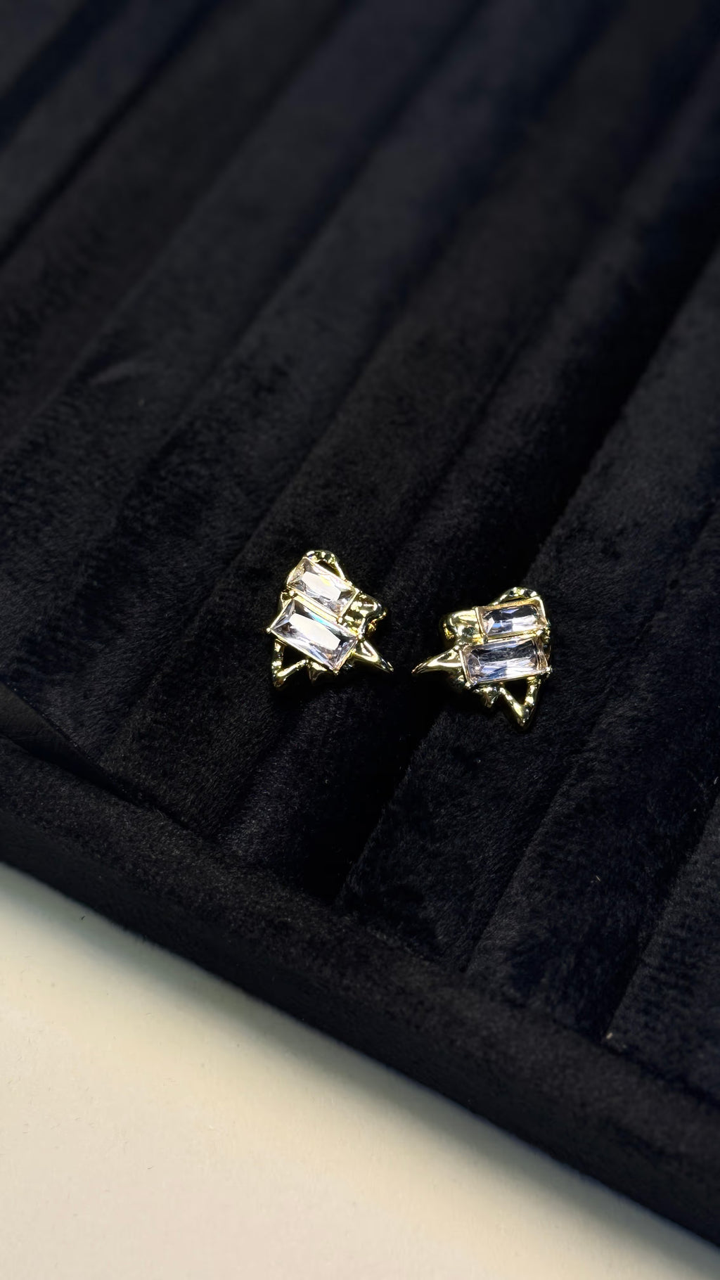 Blue Crystal Textured Gold Stud Earrings - View 9 - Shop Aizel