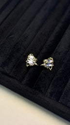 Blue Crystal Textured Gold Stud Earrings - View 9 - Shop Aizel