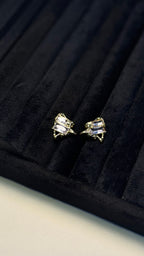 Blue Crystal Textured Gold Stud Earrings - View 10 - Shop Aizel