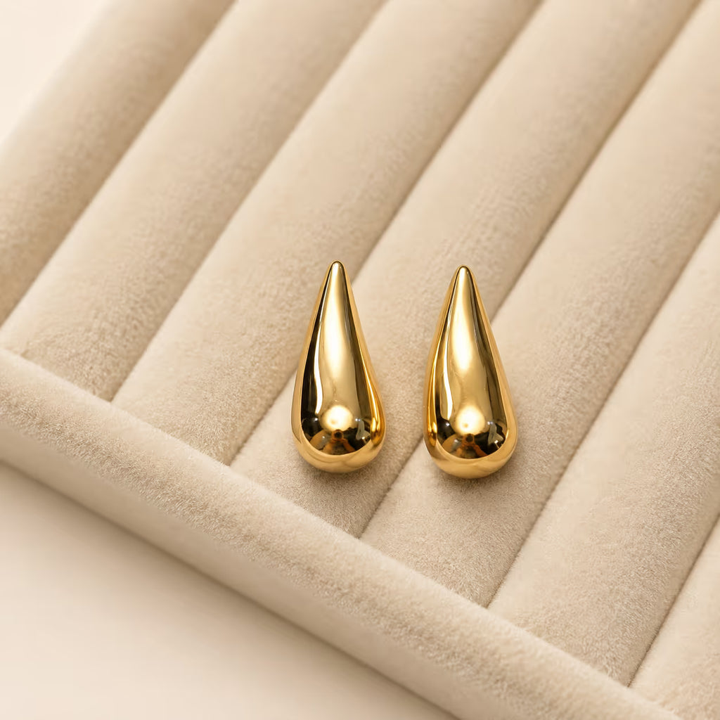 Polished Gold Teardrop Earrings - View 1 - Shop Aizel