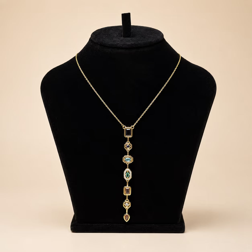 Multi-Stone Vertical Drop Pendant Necklace - View 1 - Shop Aizel