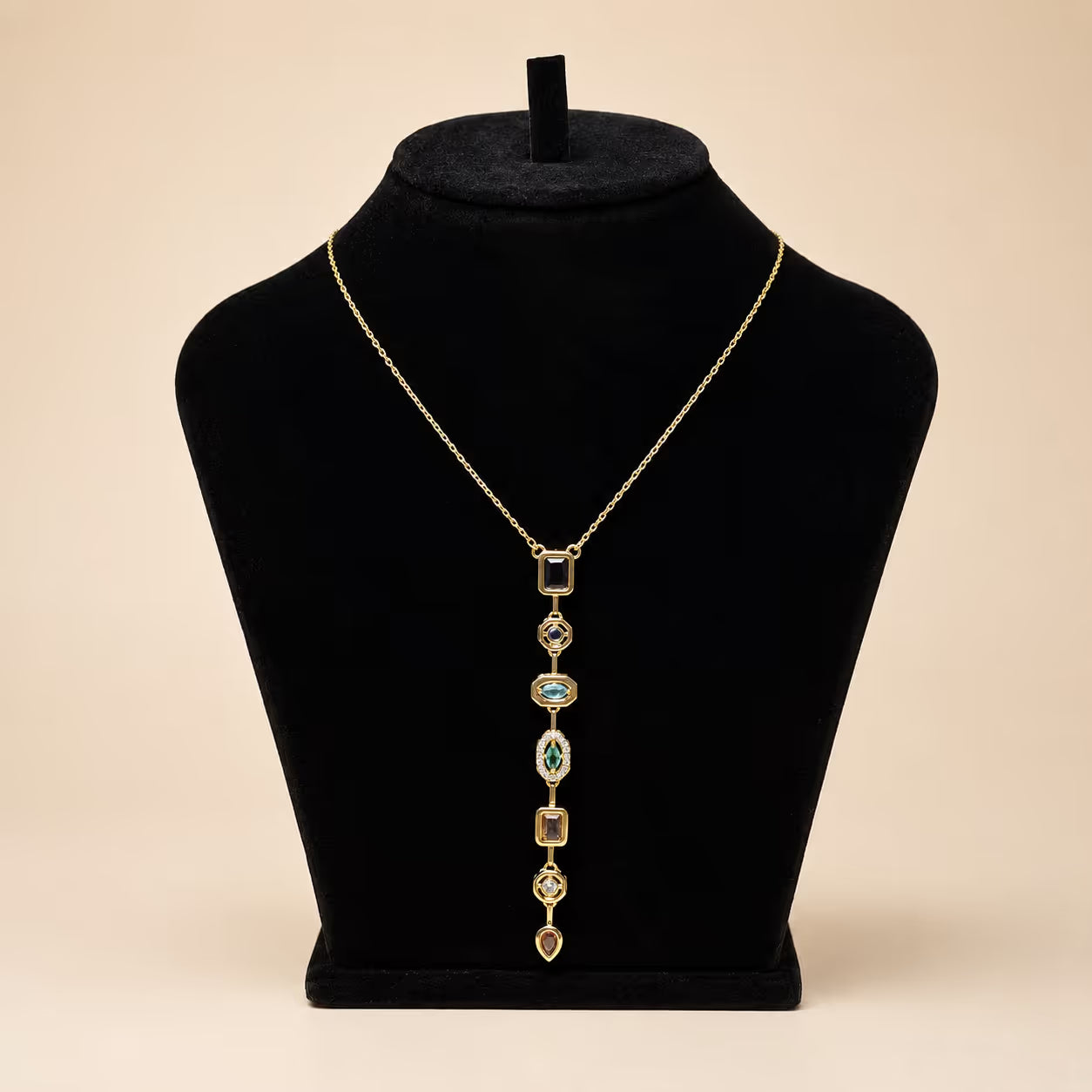 Multi-Stone Vertical Drop Pendant Necklace - View 1 - Shop Aizel