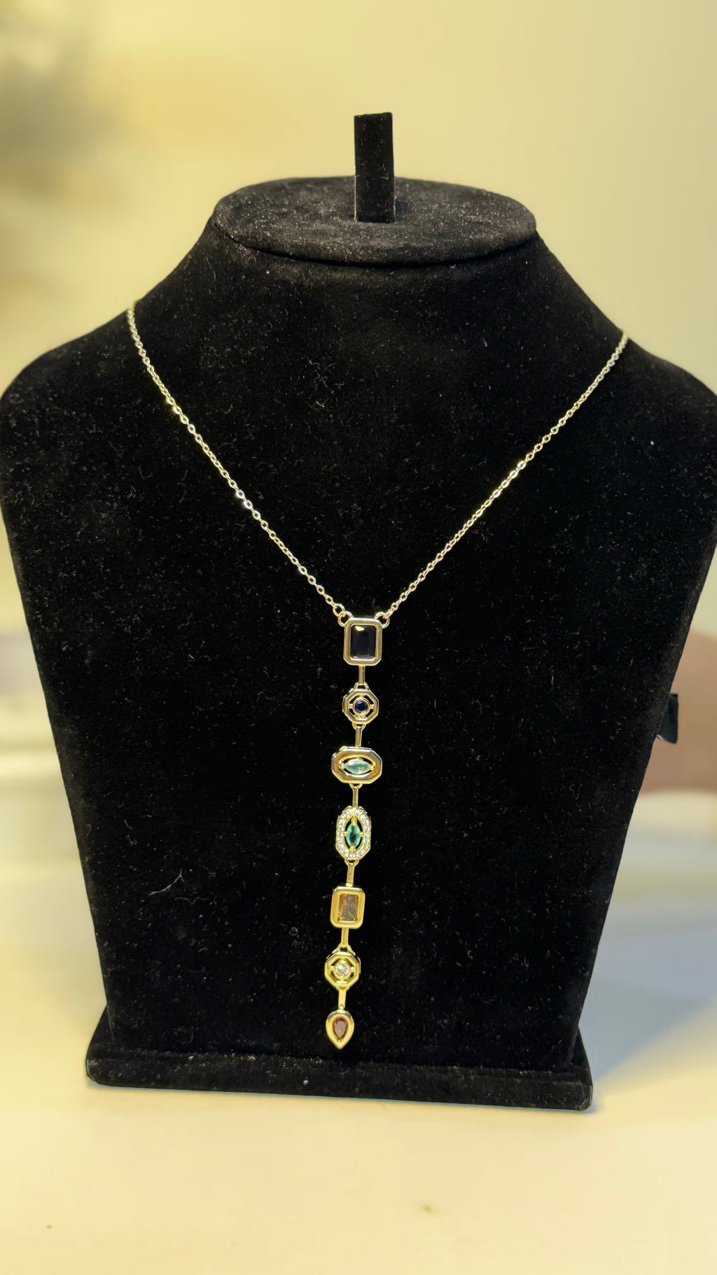 Multi-Stone Vertical Drop Pendant Necklace - Original 1 - Shop Aizel