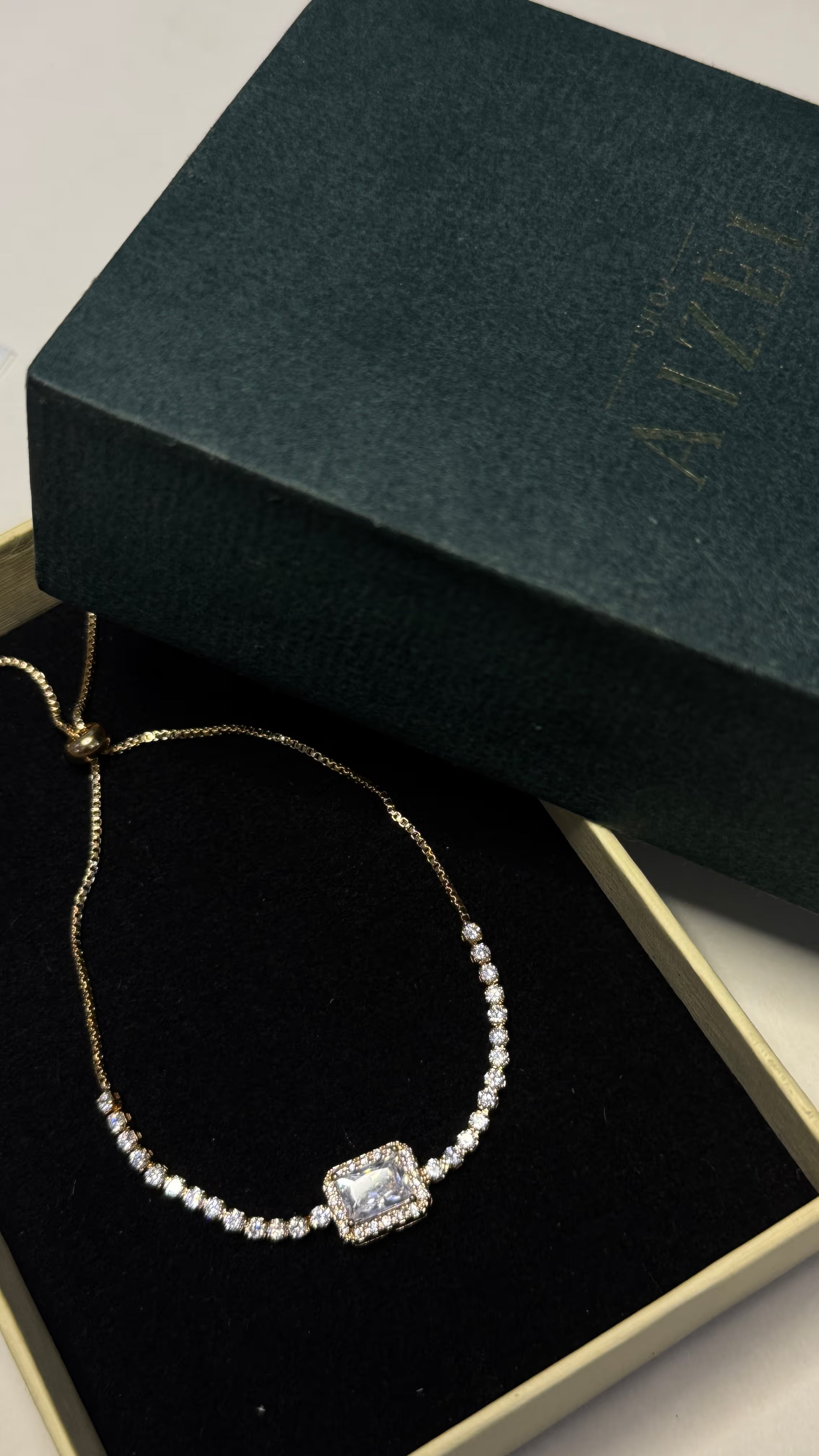 Gold Sparkling Square Zirconia Slider Bracelet - View 4 - Shop Aizel