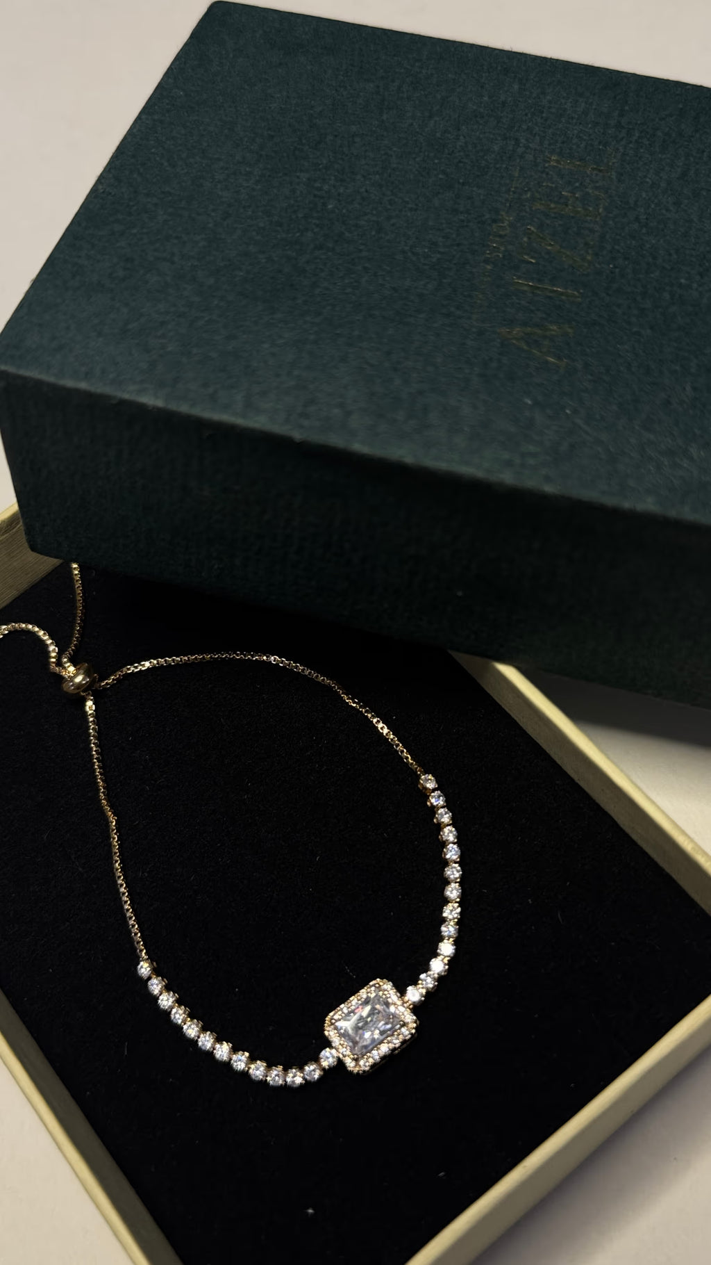 Gold Sparkling Square Zirconia Slider Bracelet - View 6 - Shop Aizel