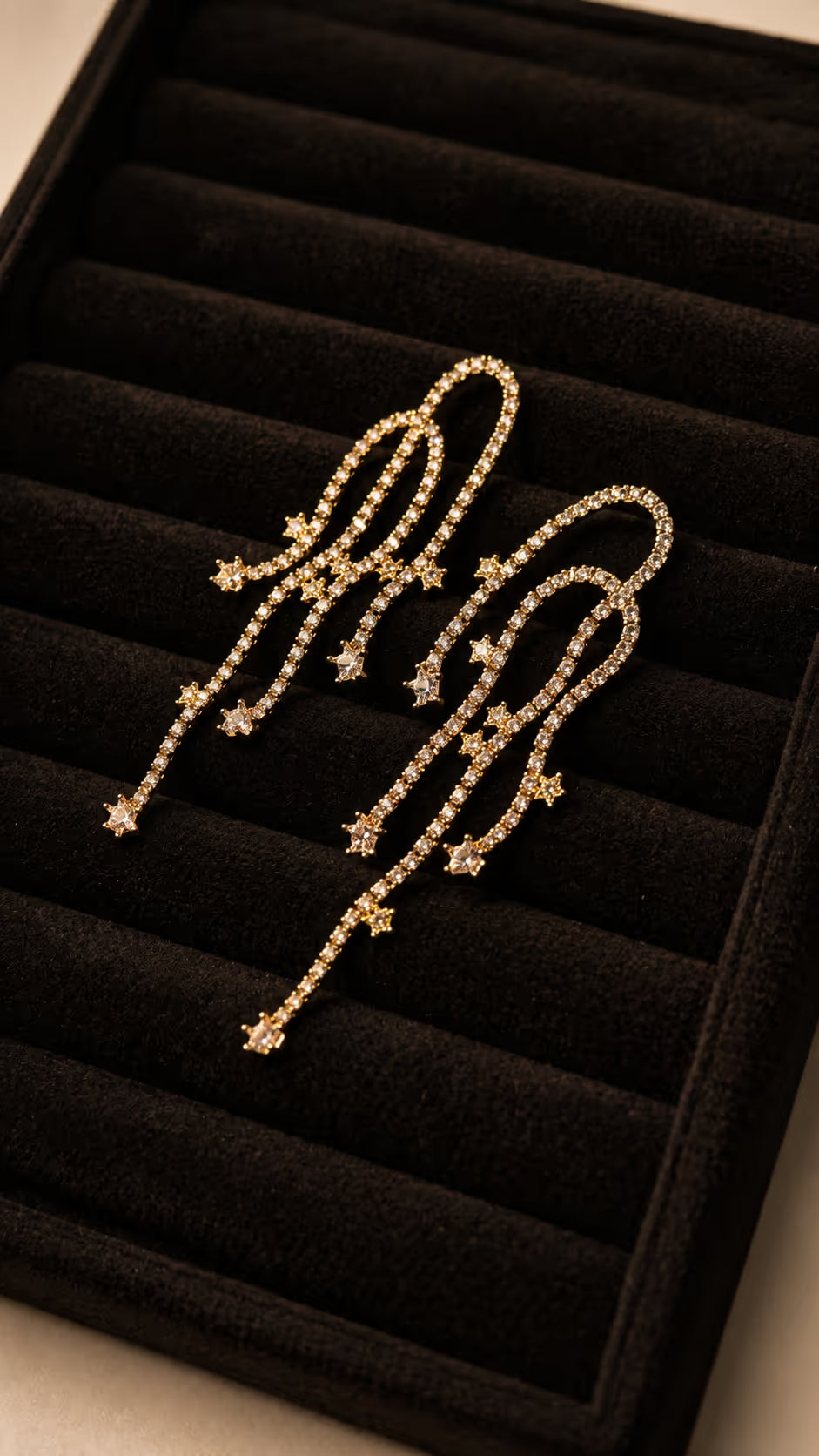 Gold Crystal Cascade Drop Earrings - View 2 - Shop Aizel