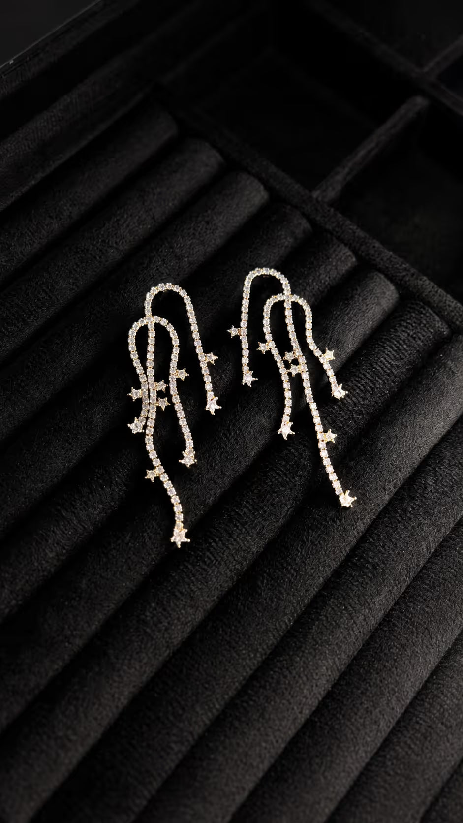 Gold Crystal Cascade Drop Earrings - View 3 - Shop Aizel