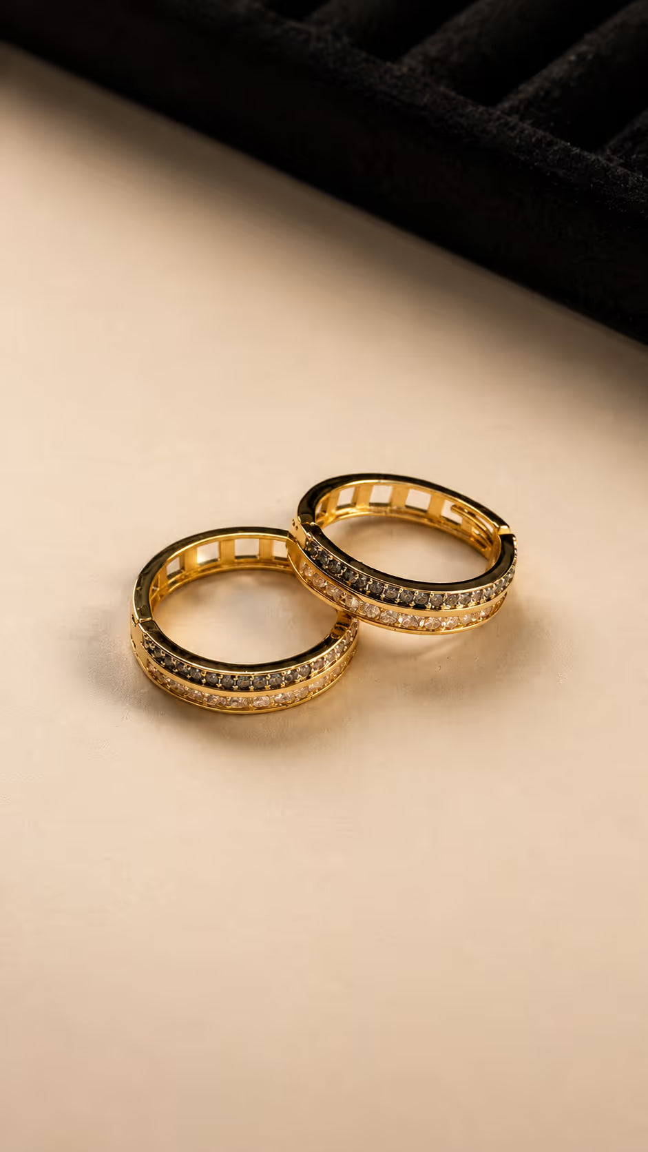 Gold Pavé Crystal Hoop Earrings - View 2 - Shop Aizel