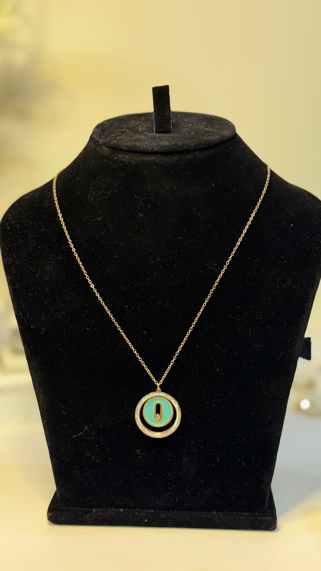 Turquoise Enamel Circle Pendant Necklace - Original 1 - Shop Aizel