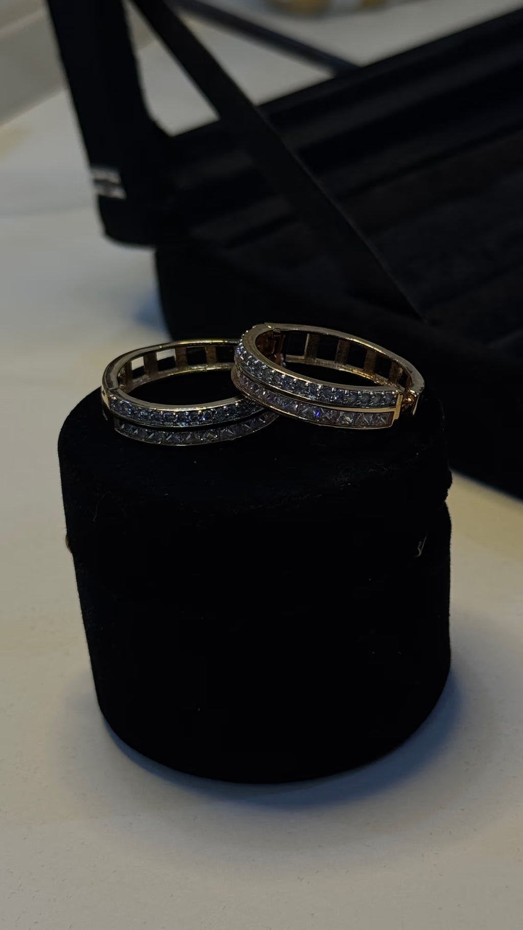 Gold Pavé Crystal Hoop Earrings - View 5 - Shop Aizel