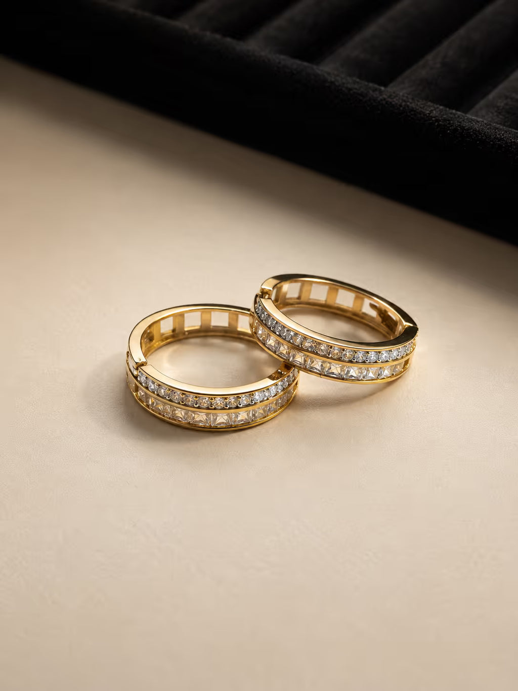 Gold Pavé Crystal Hoop Earrings - View 1 - Shop Aizel