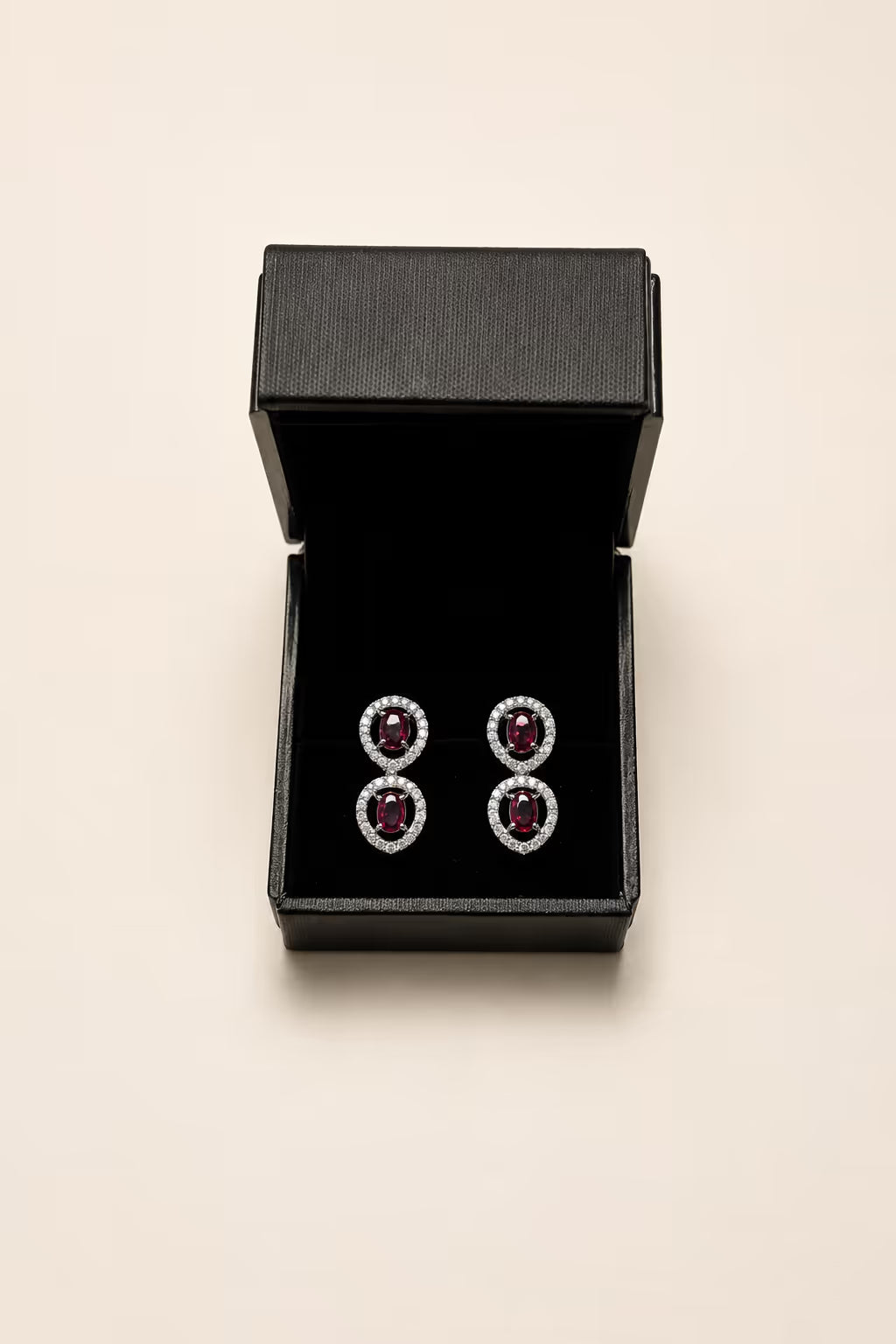 Silver-Tone Burgundy Halo Necklace & Earring Set