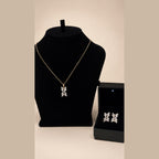 Gold CZ Baguette Cross Pendant Necklace & Earring Set - View 1 - Shop Aizel