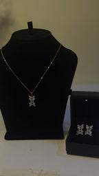Gold CZ Baguette Cross Pendant Necklace & Earring Set - View 3 - Shop Aizel
