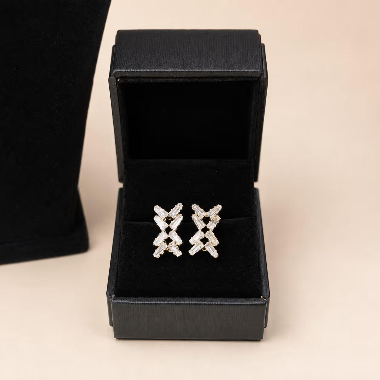 Gold CZ Baguette Cross Pendant Necklace & Earring Set - View 2 - Shop Aizel