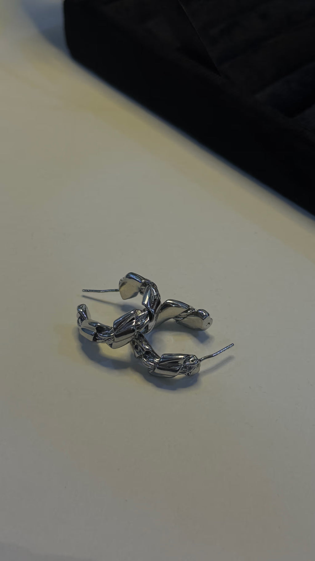 Silver Sculptural Textured Hoop Earrings - View 5 - Shop Aizel