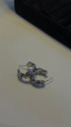 Silver Sculptural Textured Hoop Earrings - View 5 - Shop Aizel