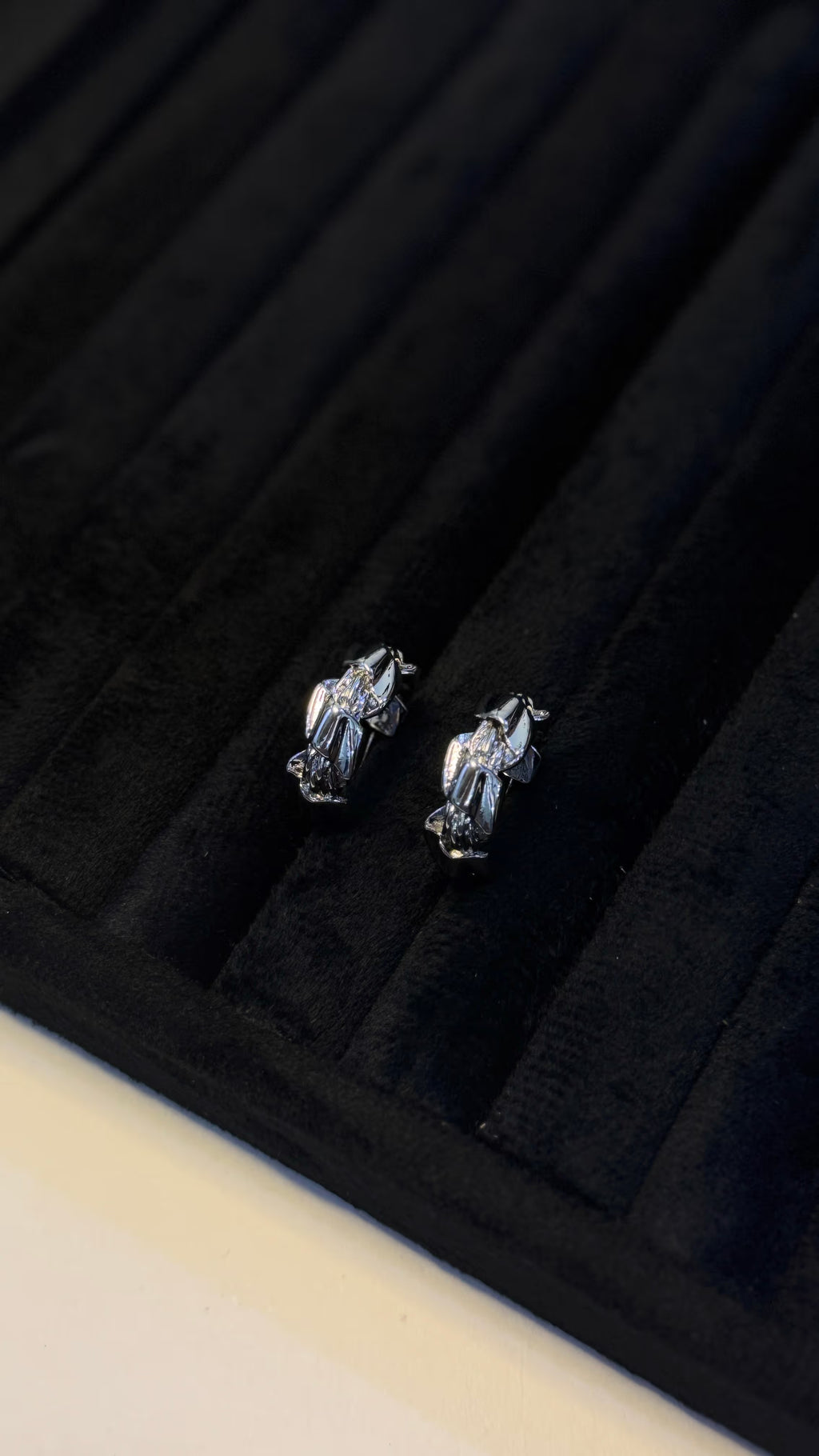 Silver Sculptural Textured Hoop Earrings - View 6 - Shop Aizel