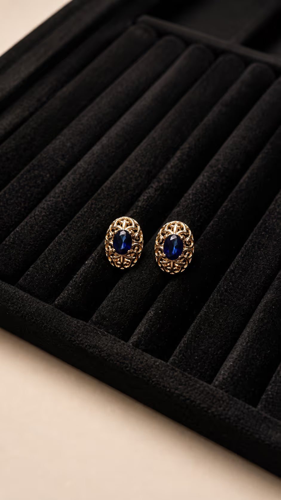 Sapphire Blue Oval Stud Earrings - View 1 - Shop Aizel