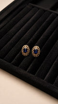 Sapphire Blue Oval Stud Earrings - View 1 - Shop Aizel