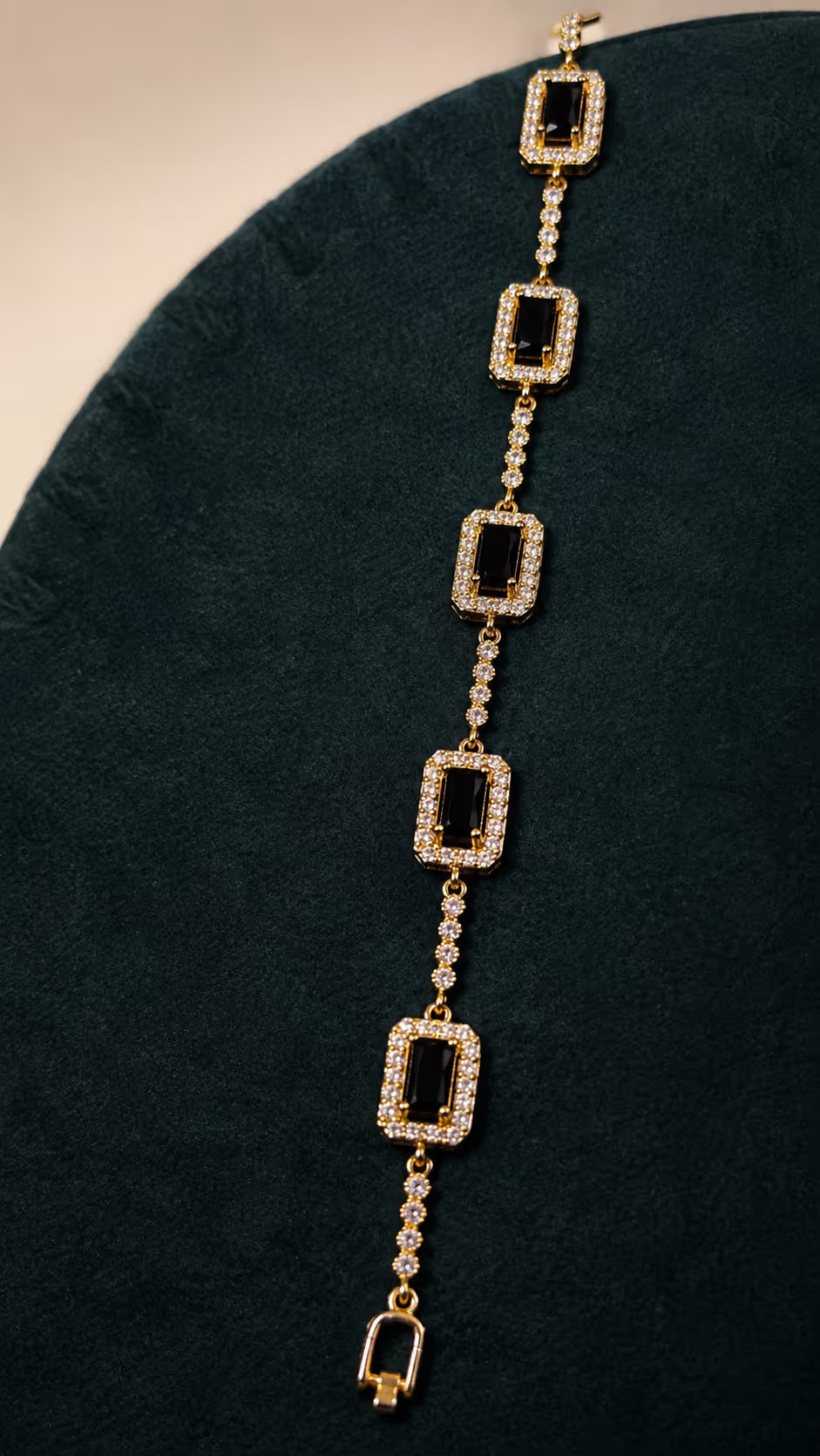 Gold Onyx Rectangular Link Bracelet - View 5 - Shop Aizel