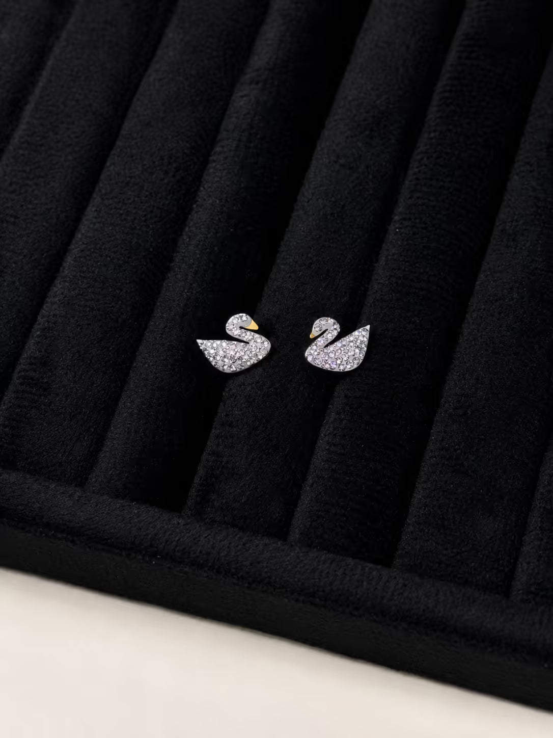Crystal Swan Stud Earrings - View 2 - Shop Aizel