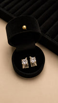 Gold Tone Cushion Cut Crystal Stud Earrings - View 1 - Shop Aizel