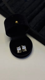Gold Tone Cushion Cut Crystal Stud Earrings - View 4 - Shop Aizel