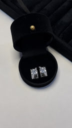 Gold Tone Cushion Cut Crystal Stud Earrings - View 2 - Shop Aizel