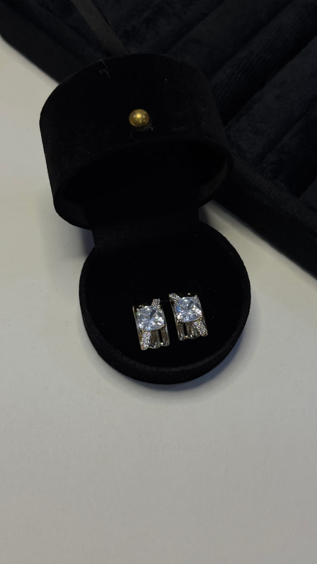 Gold Tone Cushion Cut Crystal Stud Earrings - View 5 - Shop Aizel