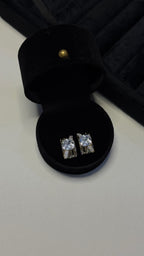 Gold Tone Cushion Cut Crystal Stud Earrings - View 5 - Shop Aizel