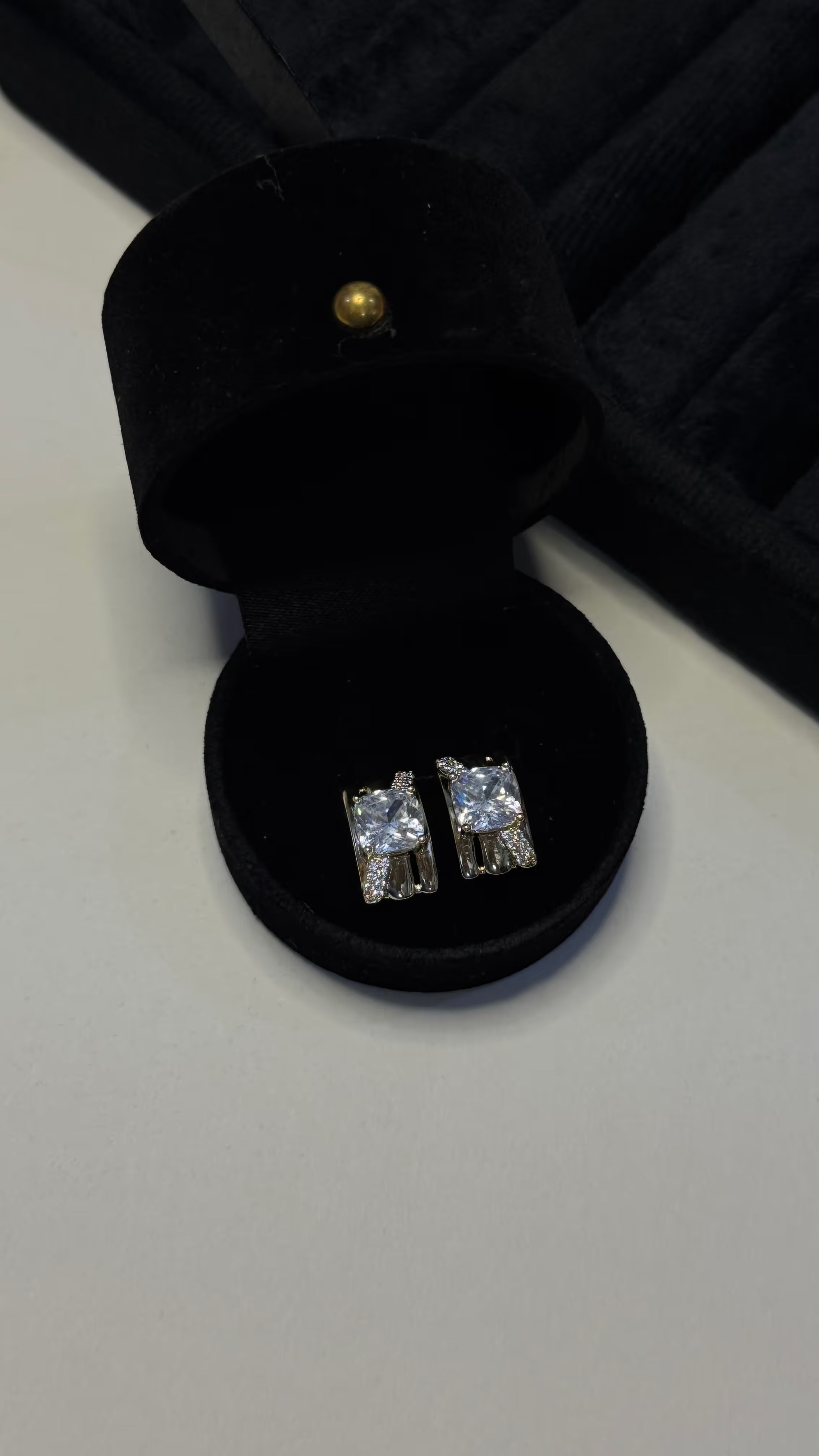 Gold Tone Cushion Cut Crystal Stud Earrings - View 5 - Shop Aizel