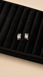 Gold Tone Cushion Cut Crystal Stud Earrings - View 3 - Shop Aizel