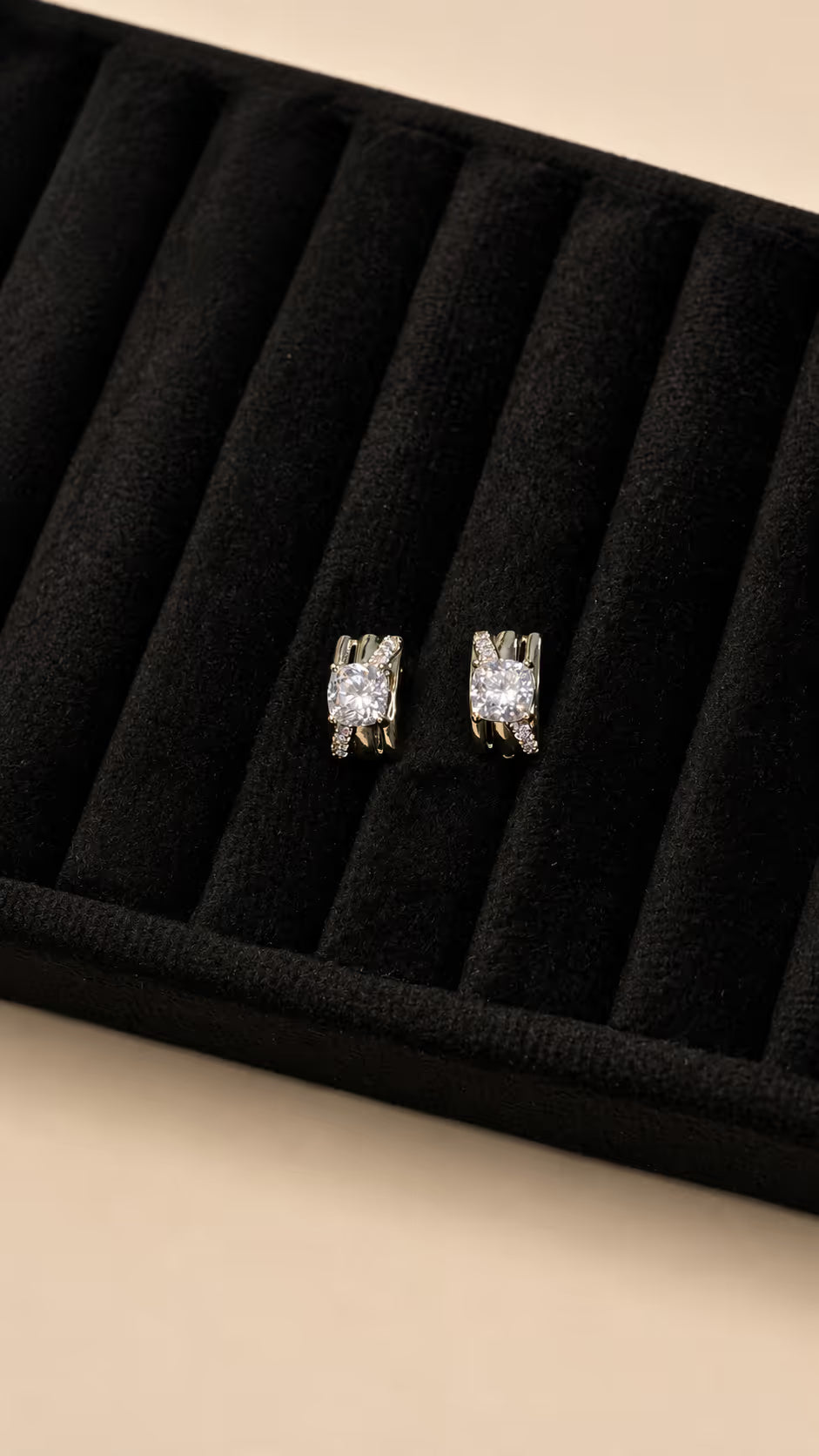 Gold Tone Cushion Cut Crystal Stud Earrings - View 3 - Shop Aizel