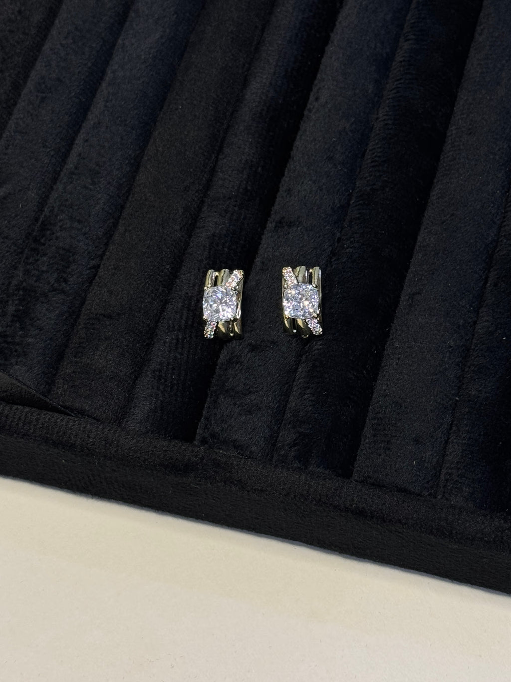 Gold Tone Cushion Cut Crystal Stud Earrings - View 6 - Shop Aizel